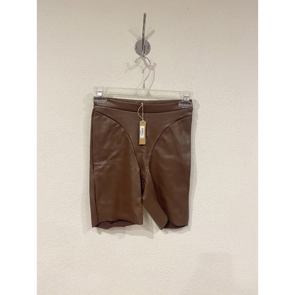 Skims Faux Leather Shorts Womens XS Cocoa Brown AP-BKS-1030 Biker High Rise New